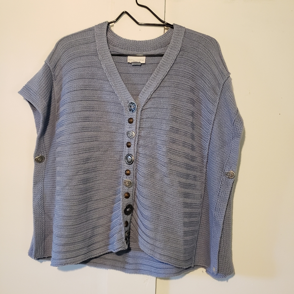 Soft Surroundings Light Blue Mixed Buttons Poncho Sweater